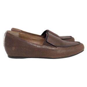 Naked Feet The Oculus Pointed Toe Brown Leather Croc Embossed Loafers Size 7.5